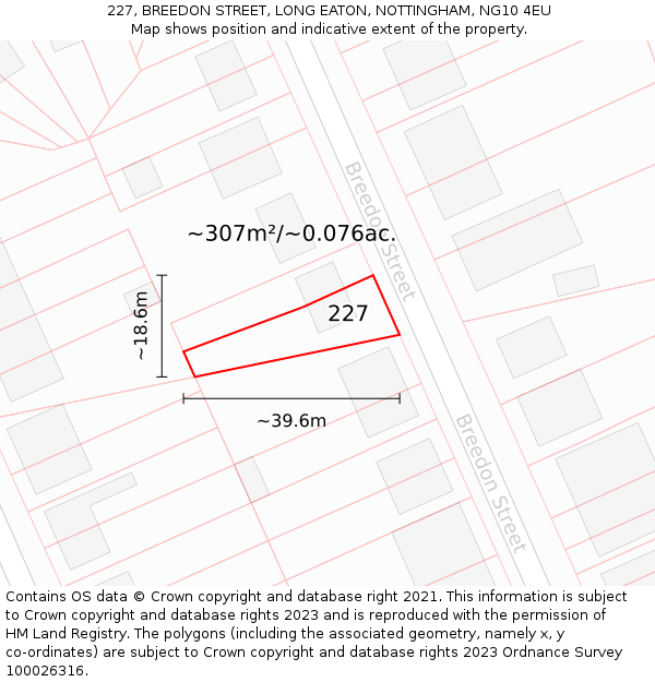 227, BREEDON STREET, LONG EATON, NOTTINGHAM, NG10 4EU: Plot and title map