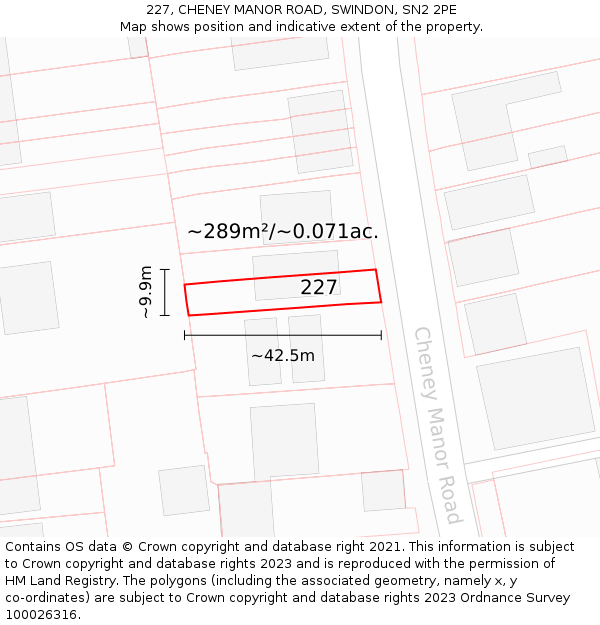 227, CHENEY MANOR ROAD, SWINDON, SN2 2PE: Plot and title map