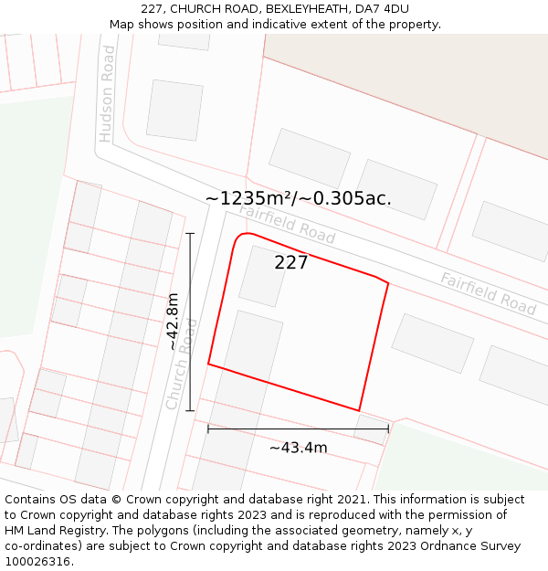 227, CHURCH ROAD, BEXLEYHEATH, DA7 4DU: Plot and title map