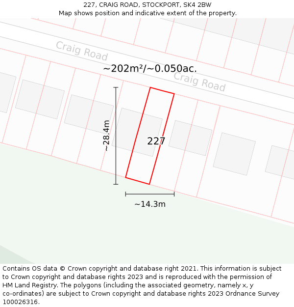 227, CRAIG ROAD, STOCKPORT, SK4 2BW: Plot and title map