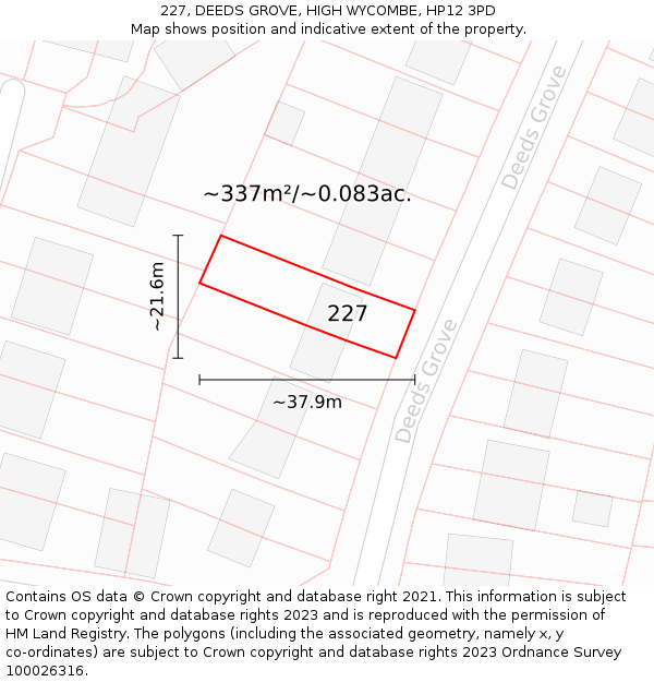 227, DEEDS GROVE, HIGH WYCOMBE, HP12 3PD: Plot and title map