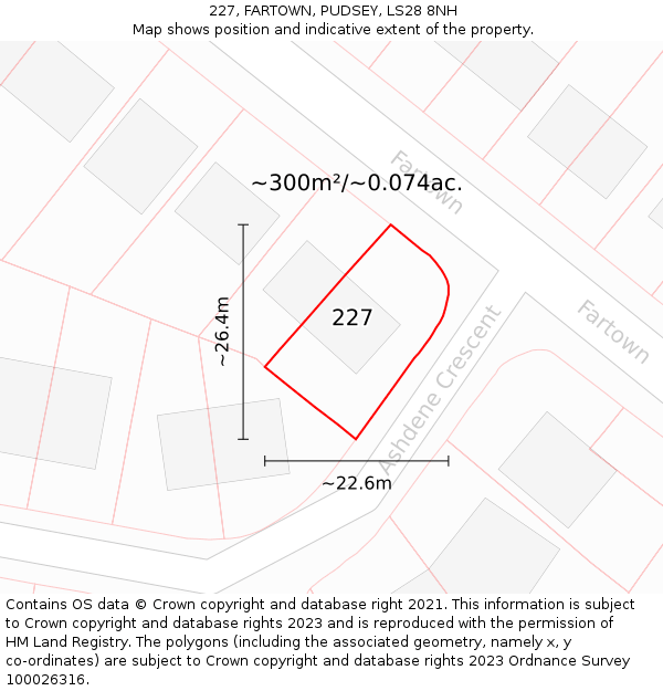 227, FARTOWN, PUDSEY, LS28 8NH: Plot and title map