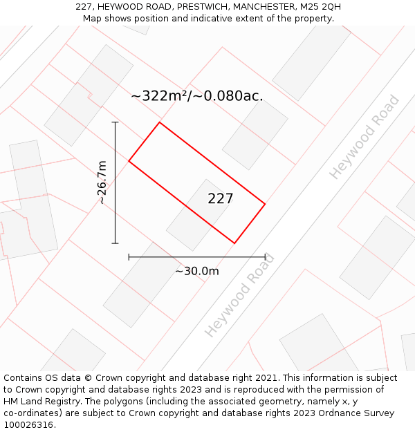 227, HEYWOOD ROAD, PRESTWICH, MANCHESTER, M25 2QH: Plot and title map