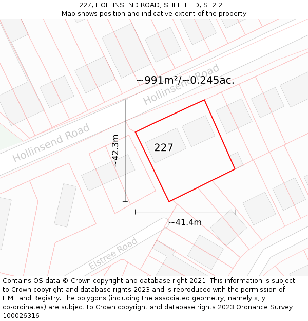 227, HOLLINSEND ROAD, SHEFFIELD, S12 2EE: Plot and title map