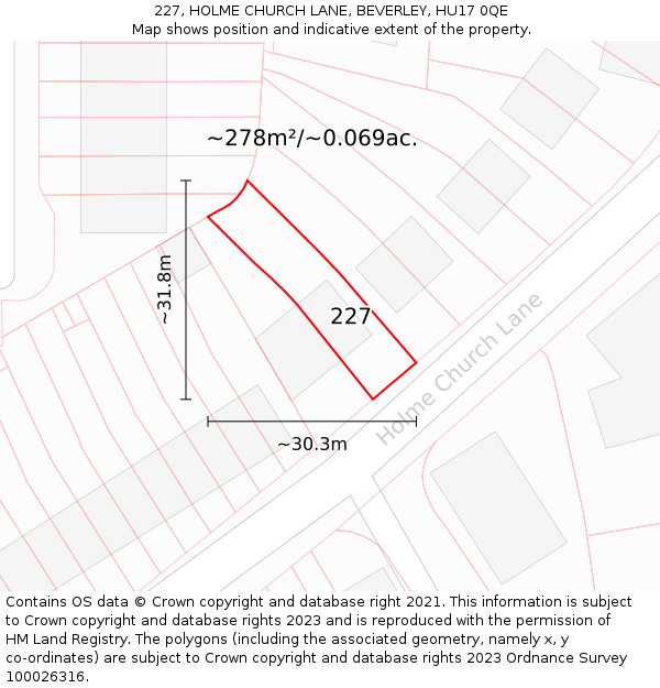 227, HOLME CHURCH LANE, BEVERLEY, HU17 0QE: Plot and title map