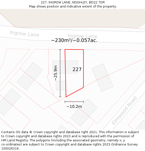 227, INGROW LANE, KEIGHLEY, BD22 7DR: Plot and title map