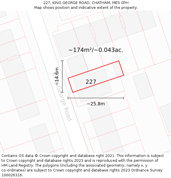 227, KING GEORGE ROAD, CHATHAM, ME5 0PH: Plot and title map