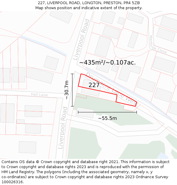 227, LIVERPOOL ROAD, LONGTON, PRESTON, PR4 5ZB: Plot and title map