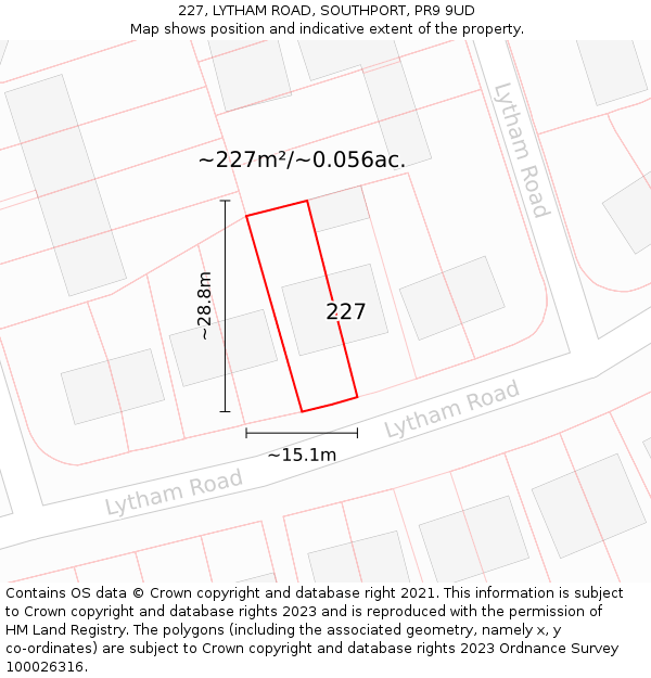 227, LYTHAM ROAD, SOUTHPORT, PR9 9UD: Plot and title map