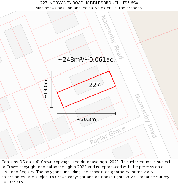 227, NORMANBY ROAD, MIDDLESBROUGH, TS6 6SX: Plot and title map