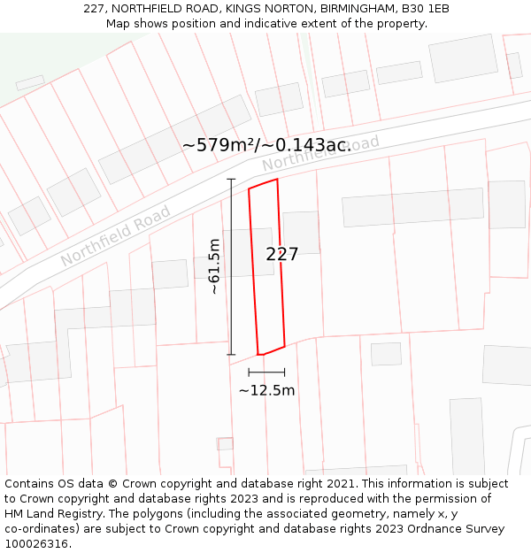 227, NORTHFIELD ROAD, KINGS NORTON, BIRMINGHAM, B30 1EB: Plot and title map