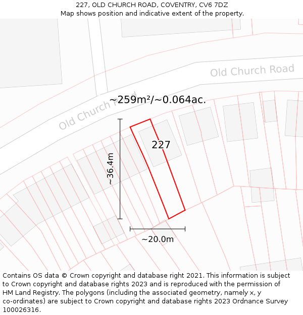 227, OLD CHURCH ROAD, COVENTRY, CV6 7DZ: Plot and title map