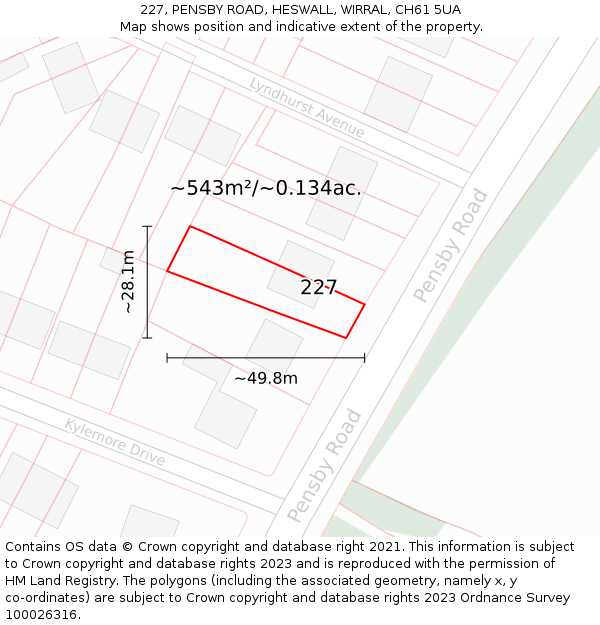 227, PENSBY ROAD, HESWALL, WIRRAL, CH61 5UA: Plot and title map