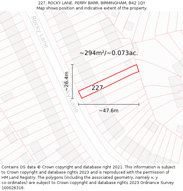 227, ROCKY LANE, PERRY BARR, BIRMINGHAM, B42 1QY: Plot and title map