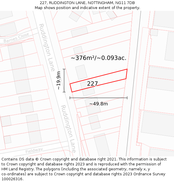 227, RUDDINGTON LANE, NOTTINGHAM, NG11 7DB: Plot and title map