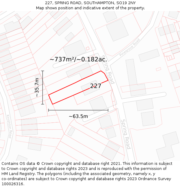 227, SPRING ROAD, SOUTHAMPTON, SO19 2NY: Plot and title map