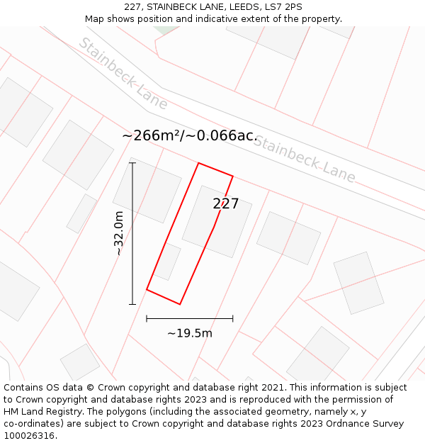 227, STAINBECK LANE, LEEDS, LS7 2PS: Plot and title map