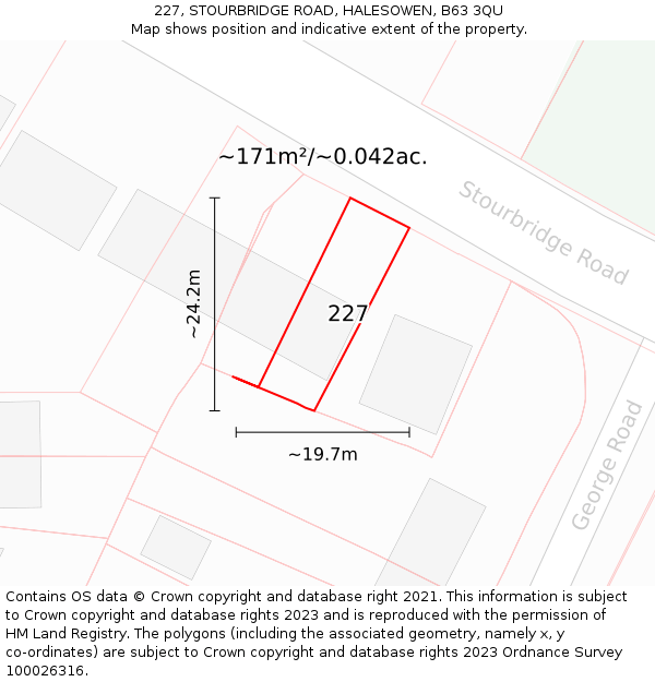 227, STOURBRIDGE ROAD, HALESOWEN, B63 3QU: Plot and title map