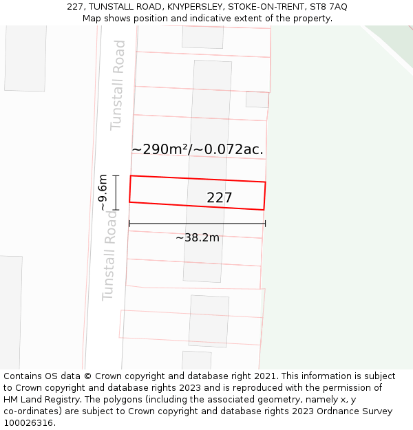 227, TUNSTALL ROAD, KNYPERSLEY, STOKE-ON-TRENT, ST8 7AQ: Plot and title map