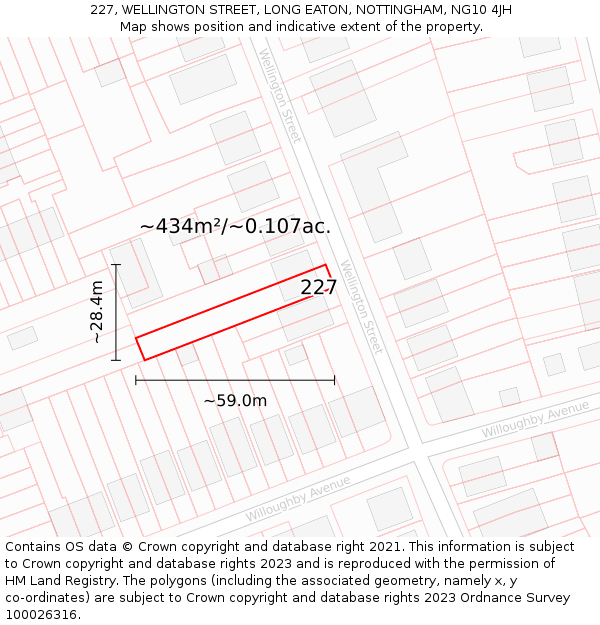 227, WELLINGTON STREET, LONG EATON, NOTTINGHAM, NG10 4JH: Plot and title map