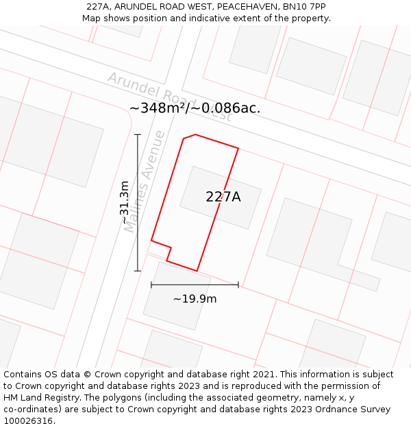 227A, ARUNDEL ROAD WEST, PEACEHAVEN, BN10 7PP: Plot and title map