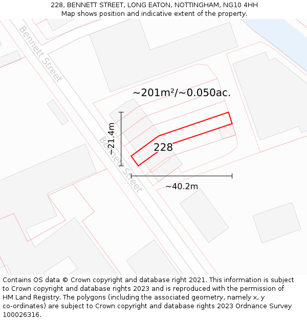 228, BENNETT STREET, LONG EATON, NOTTINGHAM, NG10 4HH: Plot and title map