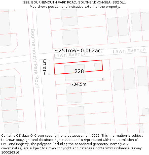 228, BOURNEMOUTH PARK ROAD, SOUTHEND-ON-SEA, SS2 5LU: Plot and title map