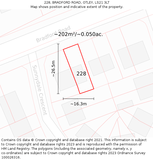 228, BRADFORD ROAD, OTLEY, LS21 3LT: Plot and title map