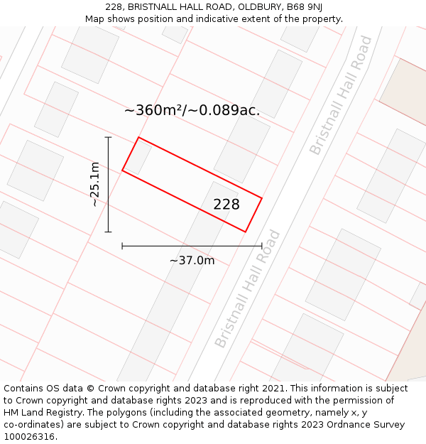 228, BRISTNALL HALL ROAD, OLDBURY, B68 9NJ: Plot and title map