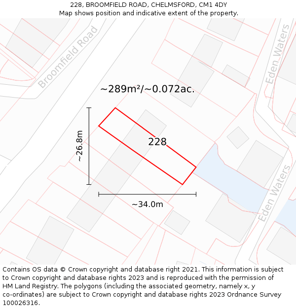 228, BROOMFIELD ROAD, CHELMSFORD, CM1 4DY: Plot and title map