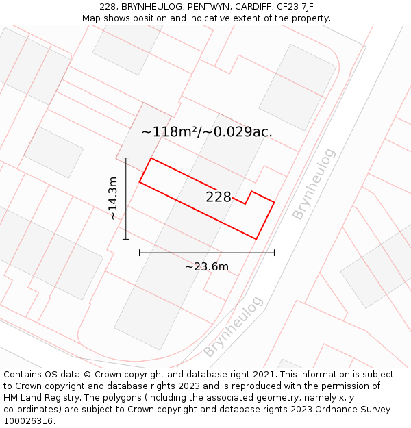 228, BRYNHEULOG, PENTWYN, CARDIFF, CF23 7JF: Plot and title map