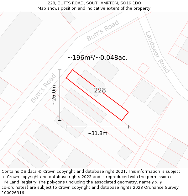 228, BUTTS ROAD, SOUTHAMPTON, SO19 1BQ: Plot and title map