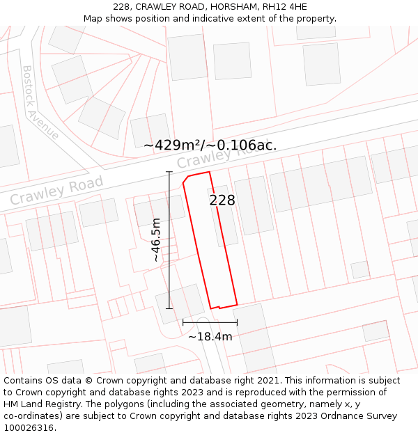 228, CRAWLEY ROAD, HORSHAM, RH12 4HE: Plot and title map