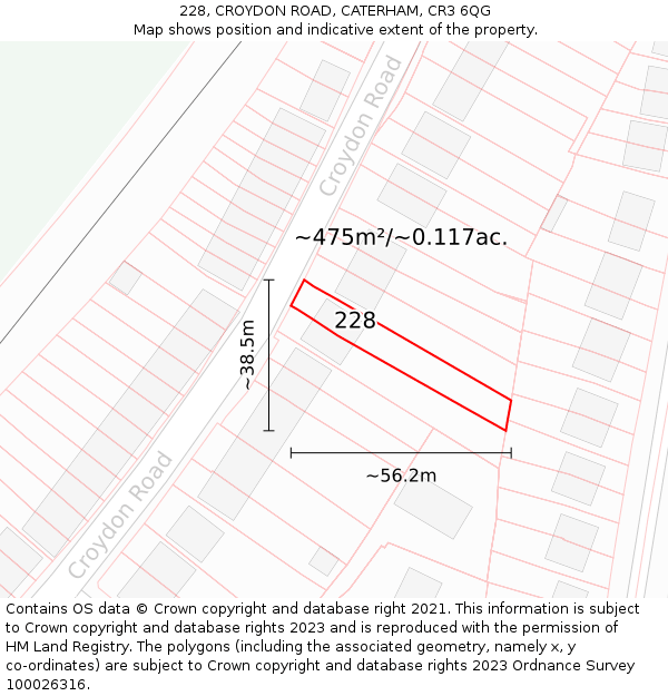 228, CROYDON ROAD, CATERHAM, CR3 6QG: Plot and title map