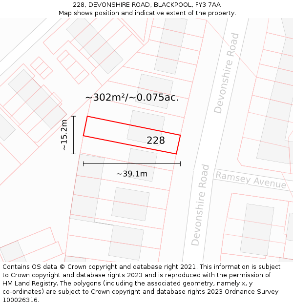 228, DEVONSHIRE ROAD, BLACKPOOL, FY3 7AA: Plot and title map