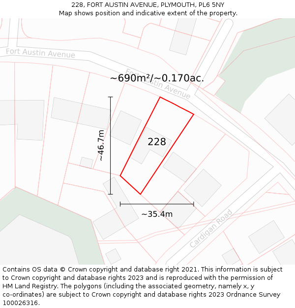 228, FORT AUSTIN AVENUE, PLYMOUTH, PL6 5NY: Plot and title map