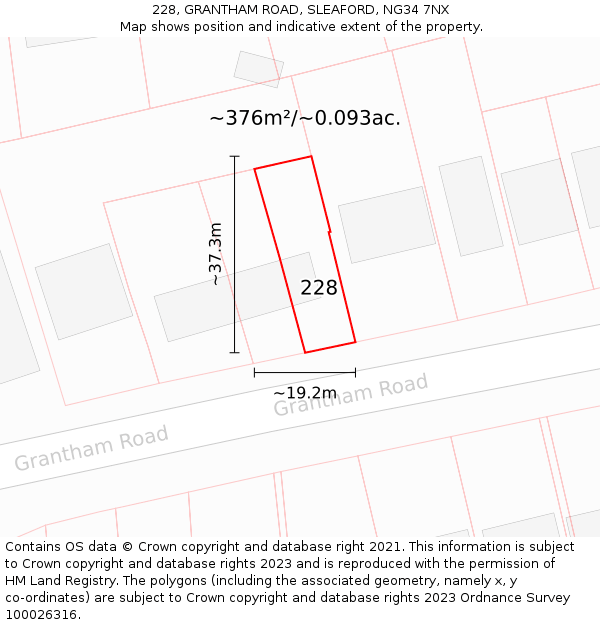 228, GRANTHAM ROAD, SLEAFORD, NG34 7NX: Plot and title map