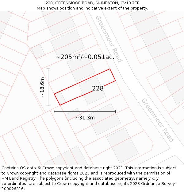 228, GREENMOOR ROAD, NUNEATON, CV10 7EP: Plot and title map