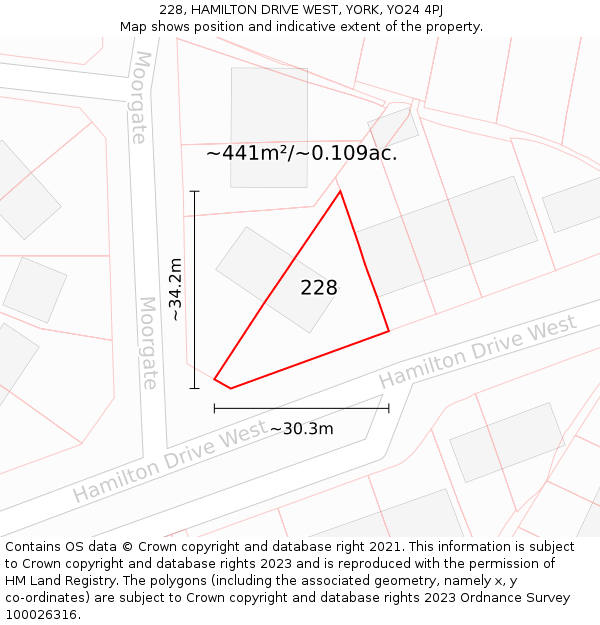 228, HAMILTON DRIVE WEST, YORK, YO24 4PJ: Plot and title map