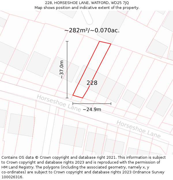 228, HORSESHOE LANE, WATFORD, WD25 7JQ: Plot and title map