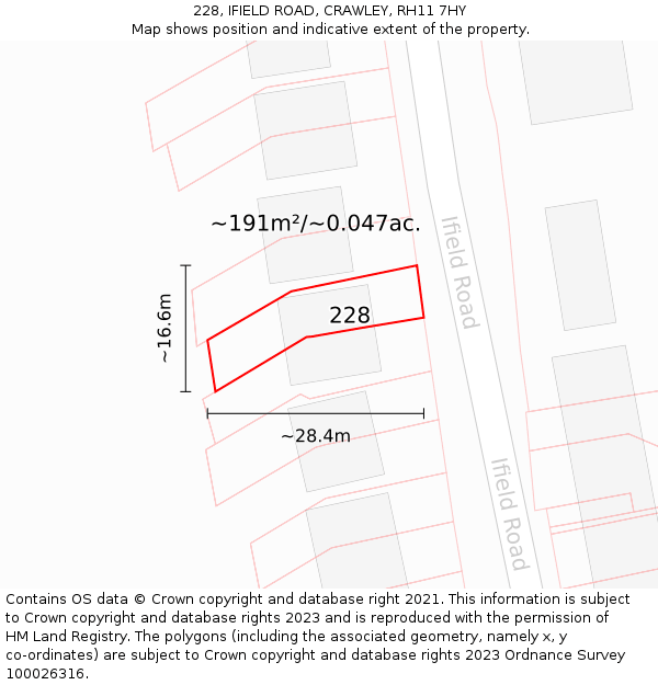 228, IFIELD ROAD, CRAWLEY, RH11 7HY: Plot and title map