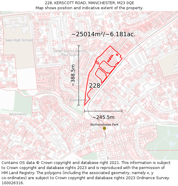 228, KERSCOTT ROAD, MANCHESTER, M23 0QE: Plot and title map