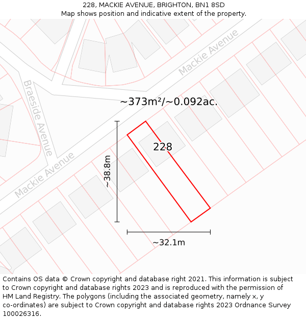 228, MACKIE AVENUE, BRIGHTON, BN1 8SD: Plot and title map