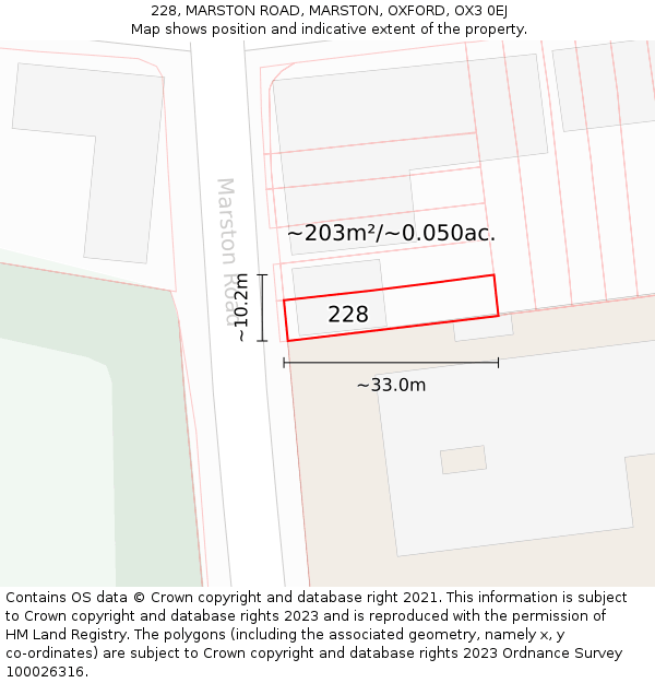 228, MARSTON ROAD, MARSTON, OXFORD, OX3 0EJ: Plot and title map