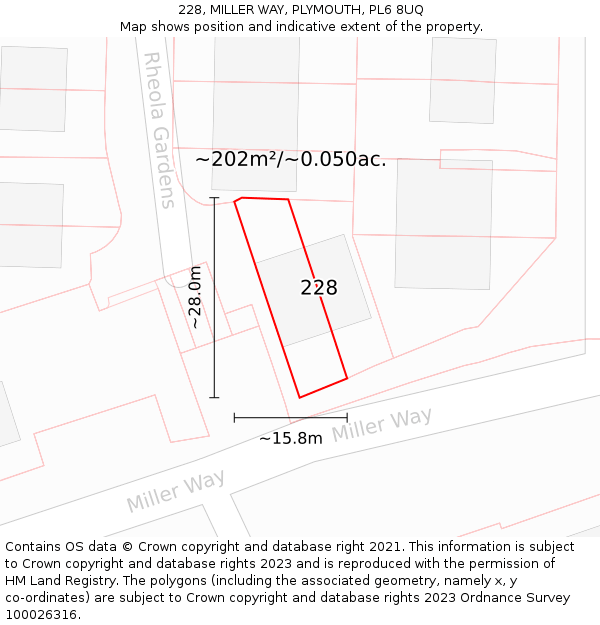 228, MILLER WAY, PLYMOUTH, PL6 8UQ: Plot and title map