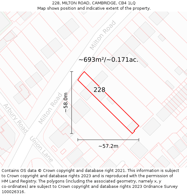 228, MILTON ROAD, CAMBRIDGE, CB4 1LQ: Plot and title map