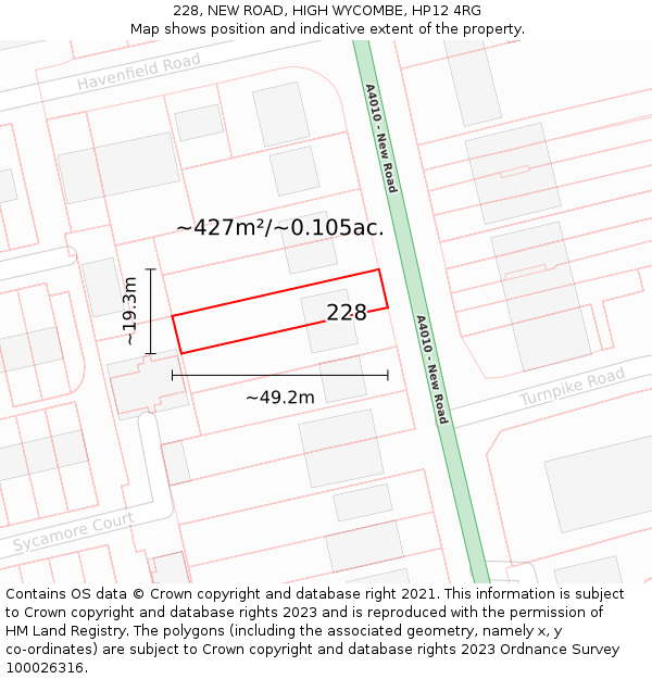 228, NEW ROAD, HIGH WYCOMBE, HP12 4RG: Plot and title map