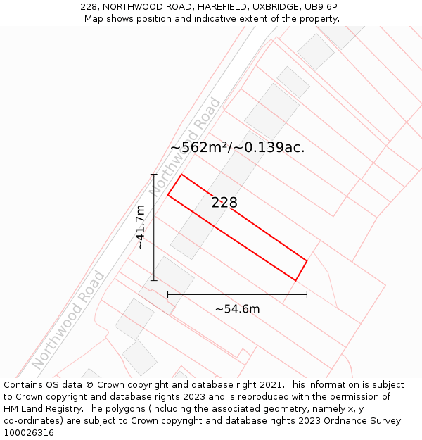 228, NORTHWOOD ROAD, HAREFIELD, UXBRIDGE, UB9 6PT: Plot and title map