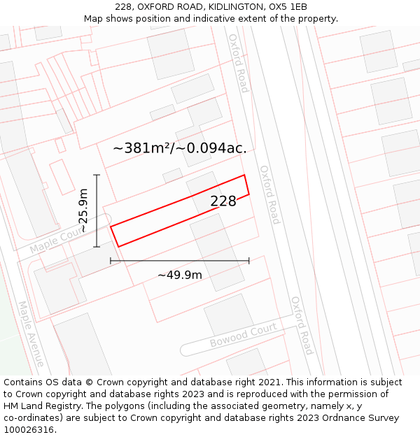 228, OXFORD ROAD, KIDLINGTON, OX5 1EB: Plot and title map