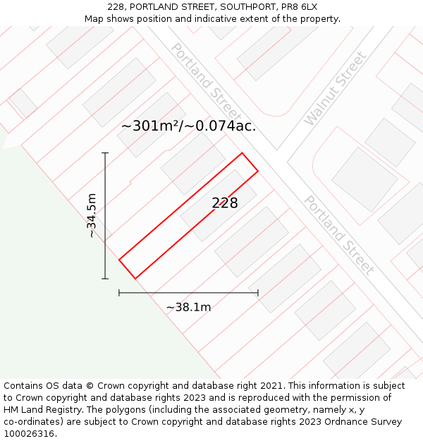 228, PORTLAND STREET, SOUTHPORT, PR8 6LX: Plot and title map